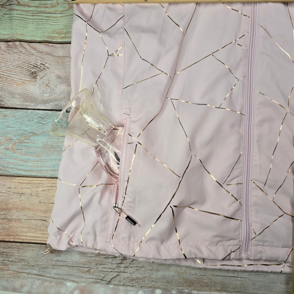 New Balance Womens 1X Hooded Windbreaker Jacket Pink Gold foil Geometric - Picture 8 of 16
